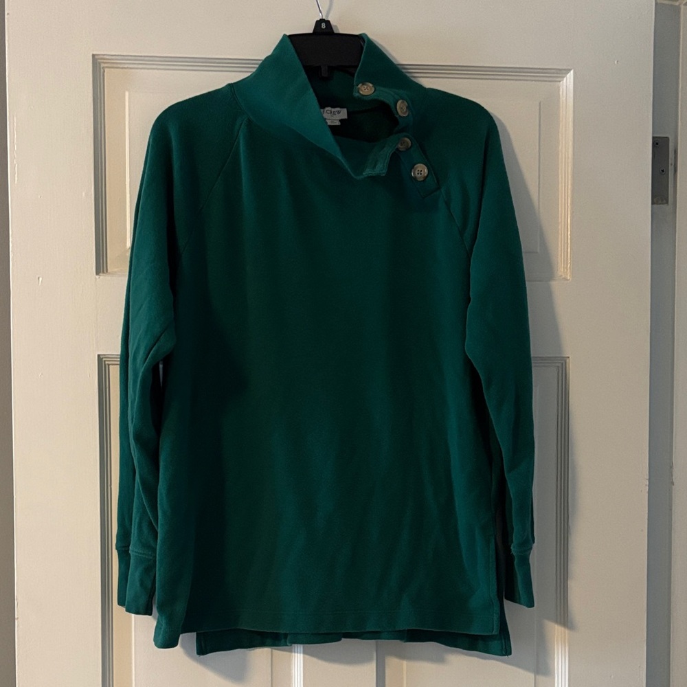 J. Crew Green Button-Shoulder Cowl Neck Sweater